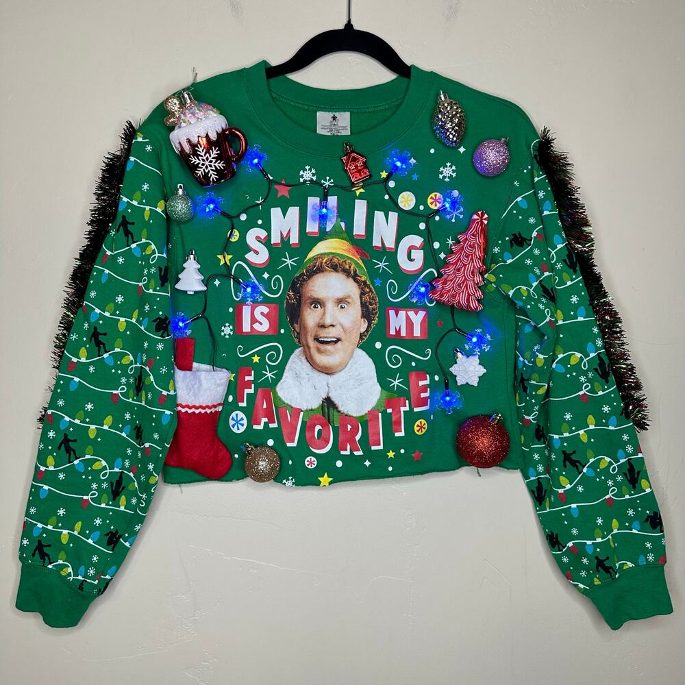 Ugly Christmas Sweater Buddy the Elf LIGHTS UP Tinsel Xmas Party Winner Size XS